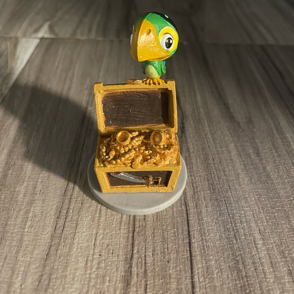 Green and Yellow Parrot with Treasure Chest Figurine